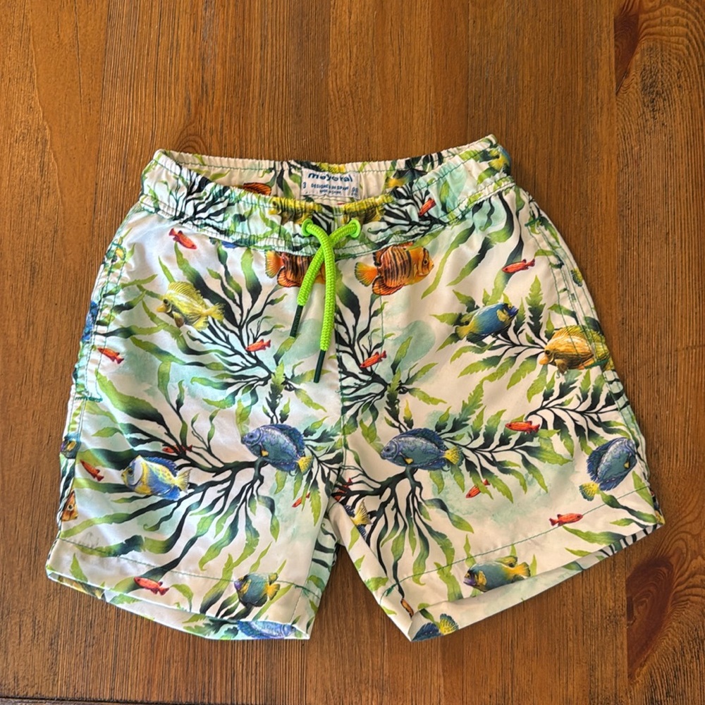 Boys Mayoral Mesh Lined Tropical Fish Print Swim Trunks Sz 3